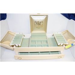 VINTAGE UPHOLSTERED JEWELLERY BOX WITH DRAWER