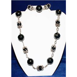 925 SILVER AND BLACK BEADED 34” NECKLACE 7.5”