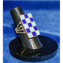 STERLING RING WITH LAPIS AND TURQUOISE CHECKERED