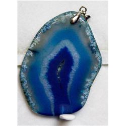LARGE BLUE POLISHED  AGATE STONE PENDANT