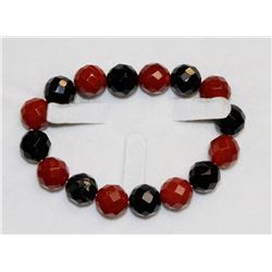 BLACK AND RED CRYSTAL BEADED 7"  BRACELET