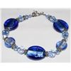 Image 1 : BLUE BLOWN GLASS BEADED 7" BRACELET