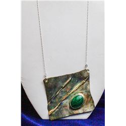 34G STERLING SILVER AND MALACHITE 28" NECKLACE