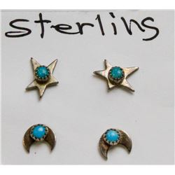 STERLING EARRING SETS MOON AND STARS