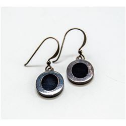 925 SILVER AND BLACK STONE INLAY DROP EARRINGS
