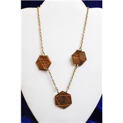22" FASHION NECKLACE 3 COPPER TONE HEXAGONS