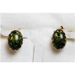 VINTAGE GREEN COSTUME JEWELLERY EARRINGS