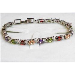 SILVER TONED BRACELET WITH COLORED STONES