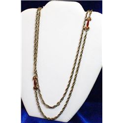 52" GOLD TONE NECKLACE WITH ROSE ENAMEL DECORATION