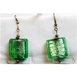VINTAGE GREEN GLASS SQUARE EARRINGS