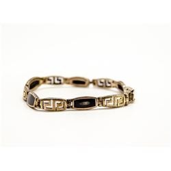 925 SILVER W BLACK INLAY DESIGN LINK BRACELET 7"