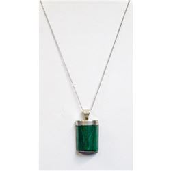 18" SILVER NECKLACE WITH MALACHITE PENDANT