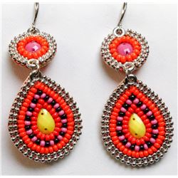 BEADED PINK DROP EARRINGS