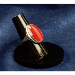 925 SILVER RING WITH RED JADE SIZE 6.5