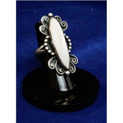 LARGE STERLING SILVER RING WITH ABALONE INLAY