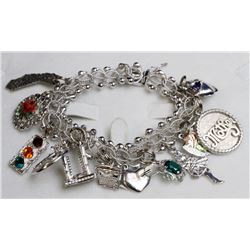 STERLING SILVER 8" CHARM BRACELET WITH 12 SILVER