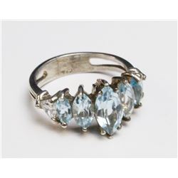 SILVER RING WITH LARGE MULTI AQUA MARINE SEMI