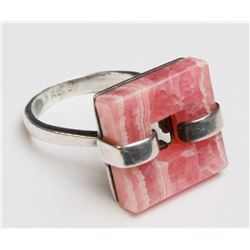 VINTAGE SILVER ART RING WITH PINK STONE, SIZE 7