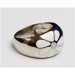 925 SILVER RING WITH FLORAL INLAY SIZE 5
