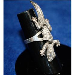 DESIGNER ARTICULATED SILVER GECKO RING SIZE 6.5