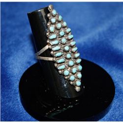 LARGE SILVER AND TURQUOISE DESIGNER RING SIZE 7.5