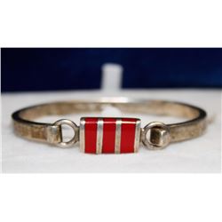 30G 925 SILVER BRACELET WITH RED STONE INLAY