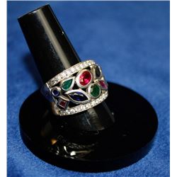 925 STERLING RING WITH MULTI COLORED STONES SIZE