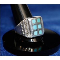 LARGE SILVER AND TURQUOISE RING SIZE 11.75