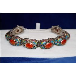 ANTIQUE ASIAN SILVER BUTTERFLY 6" BRACELET WITH