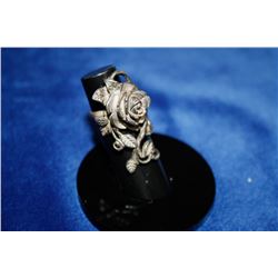 LARGE STERLING ARTIST SILVER ROSE RING SIZE 4