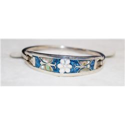 MEXICO SILVER BRACELET WITH FLORAL SHELL INLAY