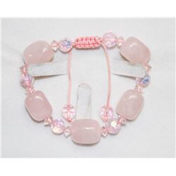 ROSE QUARTZ AND CRYSTAL BEADED 6"  BRACELET