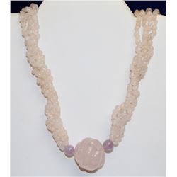 20” TRIPLE TWIST ROSE QUARTZ NECKLACE  WITH