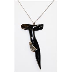 BLACK CORAL PENDANT WITH SILVER 22" CHAIN