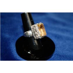 LARGE CITRINE AND 925 SILVER RING SIZE 6.5