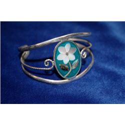 925 SILVER MEXICAN BRACELET WITH GREEN AND SHELL