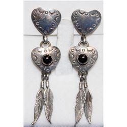STERLING SILVER HEART DROP EARRINGS