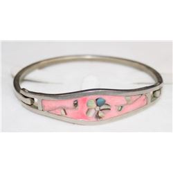 MEXICAN SILVER BRACELET WITH PINK AND FLORAL