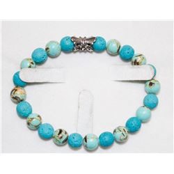 TURQUOISE AND BLUE LAVA STONE BEADED 6" BRACELET