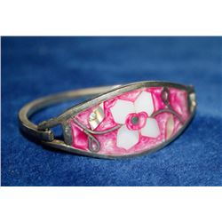 SILVER BRACELET WITH PINK SHELL FLORAL INLAY