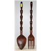 Image 1 : LARGE WOODEN CARVED FORK AND SPOON CIRCA 1960’S