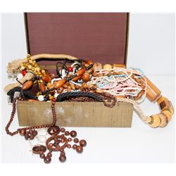 JEWELLERY BOX FULL OF WOODEN BEADED JEWELLERY