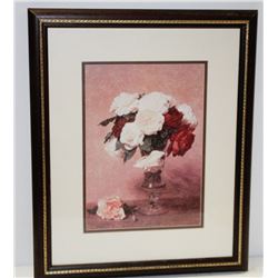 FRAMED PICTURE OF FLOWERS IN VASE PRINT 19" X 22"