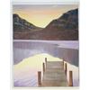 Image 1 : LARGE PAINTING OF MOUNTAINS AND DOCK AT SUNSET
