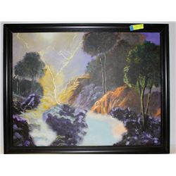 ORIGINAL PAINTING OF LANDSCAPE WITH LIGHTNING