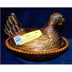 ANTIQUE DEPRESSION GLASS NESTING HEN CANDY DISH