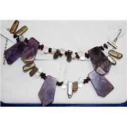 CHUNKY AMETHYST AND BEADED 6" BRACELET
