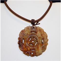 LARGE CHINESE CARVED JADE PENDANT NECKLACE