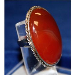 OVERSIZED STERLING RING WITH LARGE RED JADE STONE