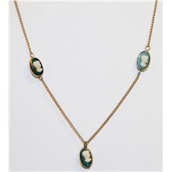 VINTAGE GOLD TONE CAMEO 16" NECKLACE 3 PENDANTS